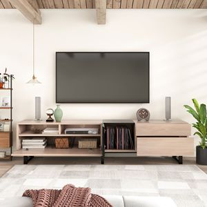 Modern Entertainment Center TV Stand for 80 Inch TVs Double <b>Storage</b> Space Media <b>Console</b> <b>Table</b> with Drop Door for Living Rooms - Product Image 3