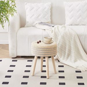 Natural Seagrass Ottoman Footstool with Solid Wood Legs Handwoven Hyacinth Footrest Step <b>Stool</b> <b>Garden</b> Sofas Pouf Ottomans - Product Image 6