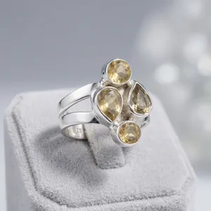 Natural Citrine 925 Sterling Silver Handmade Statement Ring Golden Yellow Gemstone Cluster Ring Jewelry Boho Vintage Style - Product Image 3