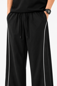 <b>Men</b> Black Wide Leg Track Pants Oversized Streetwear Joggers Relaxed Fit Casual <b>Trousers</b> <b>Elastic</b> Waist Drawstring Pants Baggy fit - Product Image 4