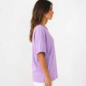 Camiseta Oversize para Mujer al por Mayor de Fábrica, con Logotipo Personalizado, de Algodón, Hombros Caídos, OEM - Product Image 2