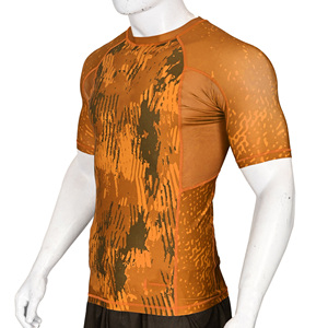 Custom Brown Rash Guard Short Sleeve Compression Shirt Sublimated <b>Print</b> MMA BJJ Grappling Gym Workout Base Layer Wholesale Bulk - Product Image 2