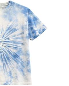 Camiseta Tie Dye Azul y Blanca para Hombre, Cuello Redondo, Manga Corta, Algodón, Estilo Vintage, Casual, Streetwear, OEM, Venta al Por Mayor, Calidad de Exportación - Product Image 2