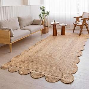 Tapis d'intérieur en jute tressé à la main - Tapis rustiques à bords festonnés pour la décoration bohème de la maison et du salon - Product Image 6
