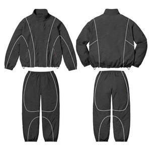 Wholesale Custom Logo Reflective Tracksuit Men 2 Piece Set Olive Green Streetwear Nylon Windbreaker <b>Jacket</b> Pants <b>Techwear</b> OEM - Product Image 2