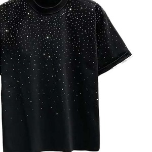 เสื้อยืดผู้ชายแขนสั้นพิมพ์ลายสีดำขนาดใหญ่ประดับเพชรเทียม คอทรงโอ สไตล์ลำลอง ผ้าถัก - Product Image 4