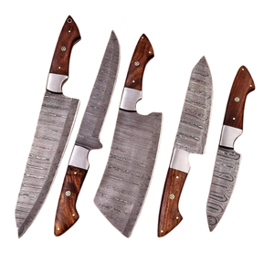 Best Supplier Factory Price Handmade Chef <b>Knife</b> <b>Set</b> 5pcs Damascus Steel Kitchen <b>Knife</b> Wood Handle <b>Set</b> with leather cover - Product Image 1