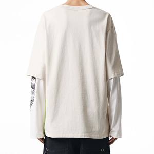 เสื้อยืดแขนยาวทรงโอเวอร์ไซส์ผู้ชายแบบสองชั้น แขนเสื้อแบบแร็กแลน ผ้าถักเนื้อหนัก 100% ผ้าฝ้าย - Product Image 5