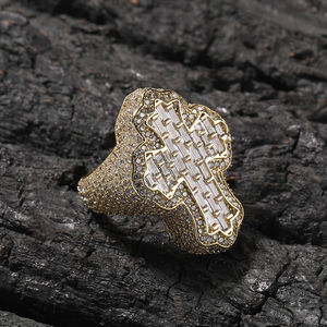 Gold Diamond <b>Ring</b> Hiphop Style Party Jewelry Unisex Baguette Cut Natural Stone Statement Design - Product Image 2