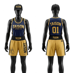 Premium Polyester Interlock 220 GSM <b>Boxing</b> Uniform Navy Gold Panel Hooded <b>Robe</b> Set Custom Sublimation Embroidery Logo - Product Image 1