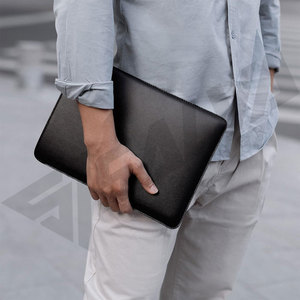 Minimalist Genuine Leather <b>Laptop</b> <b>Sleeve</b> Dark Green Slim Fit Protective Case for Modern Devices - Product Image 4
