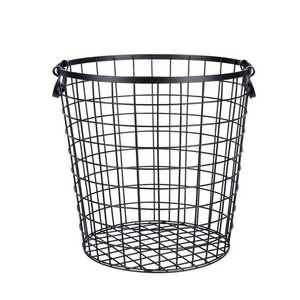 Bright Yellow Round Metal Mesh <b>Storage</b> Basket with Wooden Handle Steel Wire Fruit Bowl Decorative Picnic Bin for Home Kitchen - Product Image 6