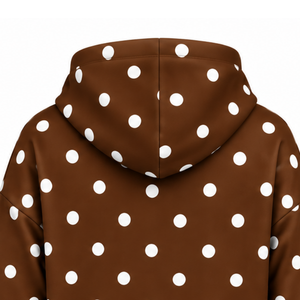 Sudadera con Capucha Oversize de Felpa para Mujer, con Estampado de Puntos Marrones y Blancos, Manga Larga, Bolsillo Canguro, Estilo Casual Urbano - Product Image 4