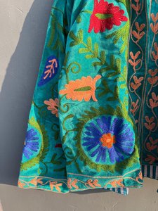 Floral Embroidered Velvet Jacket Handcrafted Boho Suzani Coat Suzani Style <b>bird</b> Design Velvet Suzani Jacket - Product Image 3
