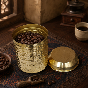 SHUBHAM Handcrafted Brass <b>Kitchen</b> Storage Jar with Lid – Hammered Food Container for Spices, Flour, Tea & Dry Goods - Product Image 2