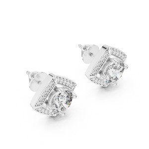 Pendientes de tuerca con halo cuadrado de diamante cultivado en laboratorio, 1 CT, 2 CT, 3 CT, halo redondo tipo cometa, oro macizo de 18K, 14K, 10K, plata 925 para mujer - Product Image 2