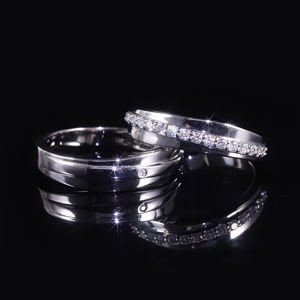 Bague de fiançailles unisexe en or massif 18 carats, pierre naturelle taille brillant rond, sertie à griffes, plaqué rhodium, style original - Product Image 1