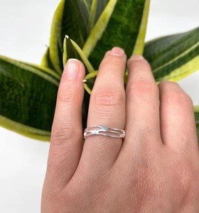 925 Sterling <b>Silver</b> Wave <b>Ring</b> Handmade Open <b>Adjustable</b> Minimalist Band Fashion <b>Ring</b> for Women - Product Image 6