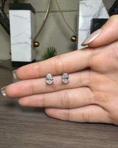 Pear Cut Lab Grown Diamond <b>Studs</b> 925 <b>Sterling</b> <b>Silver</b> Three Prong Solitaire Certified Luxury Fine Jewelry Earrings For Women - Product Image 5