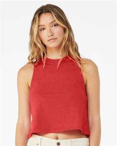 Débardeur court rouge sans manches pour femme avec logo personnalisé, tricoté, uni, décontracté, col rond - Product Image 5