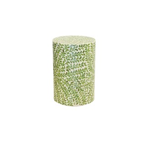 Green Leaf Vine Pattern Cylinder <b>Stools</b> Mother of Pearl Handcrafted Mosaic <b>Small</b> Side Table Living Room Bedroom Decor Use - Product Image 2