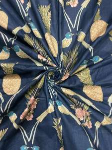 Tissu en coton biologique écoresponsable fait main, imprimé à la main au bloc, motif tropical oiseaux et ananas, pour rideaux et sacs - Vente en gros - Product Image 4