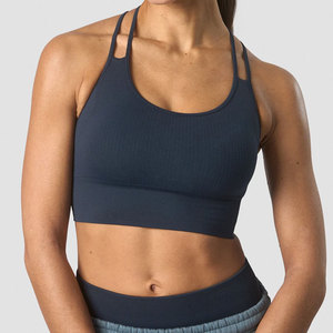 Workout <b>Top</b> <b>Women</b> Seamless Yoga Fitness Training Wear Bra Bottom Rib Design Four Way Stretch Tight Gym Wear U Neck Cross Back - Product Image 1
