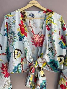 Blusa de Algodón Indio con Estampado Floral, Blusa Boho Hecha a Mano para Mujer, Manga Larga, Informal, para Verano, Talla Única - Product Image 5