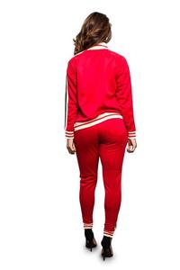 Survêtement d'hiver personnalisé pour femme 100 % coton, vêtement de sport élégant, tenue de jogging, tissu en velours côtelé rayé rouge/noir/blanc - Product Image 2