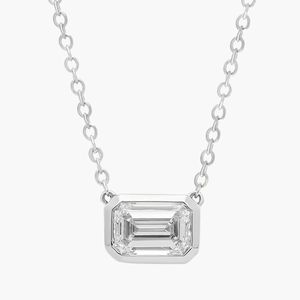 East West Emerald Cut Bezel Lab-Grown Diamond Pendant In White Gold - Product Image 3