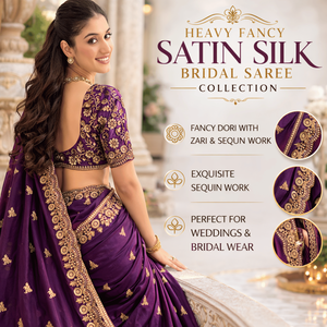 Sari de Seda Satinada Fandy |   Sari con Bordado de Dori, Zari y Lentejuelas |   Sari de Diseñador para Bodas y Fiestas |   Sari Étnico Tradicional Indio - Product Image 3