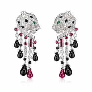 Pendientes Colgantes de Esmalte con Cabeza de Leopardo, Plata de Ley 925, Diamante Cultivado en Laboratorio de 4-5CT, Joyería de Lujo con Diseño Animal, Fabricante OEM India - Product Image 1