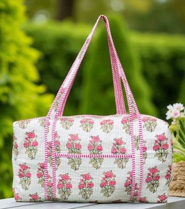 <b>Large</b> Cotton Weekender Handmade Quilted Fabric Duffle <b>Bag</b>, Block Printed Overnight <b>Bags</b>, Hand Luggage <b>Bag</b>, <b>Bags</b> for Women - Product Image 5