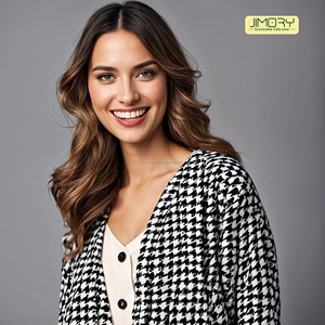 JE2054 Venta al por mayor Ropa personalizada 2025 Ropa de mujer-Houndstooth Shrug Cardigan Vestidos casuales Ropa de mujer - Product Image 4