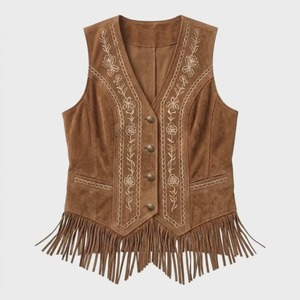Gilet en cuir et fourrure pour homme, style western, écologique, coupe-vent, chauffant, streetwear, brodé, bohème, festival - Product Image 1