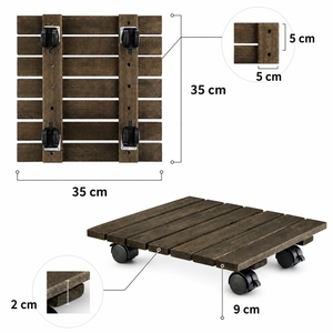Custom Logo Eco Friendly Dark Stained Square Wood Modern Waterproof Plant <b>Caddy</b> Movable Flower Pot Stand Floor Pallet 360 - Product Image 4