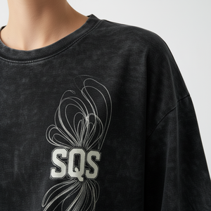 T-shirt surdimensionné en molleton français de qualité supérieure 450 GSM, lavage à l'acide, pour femmes - Édition logo SQS - Product Image 3
