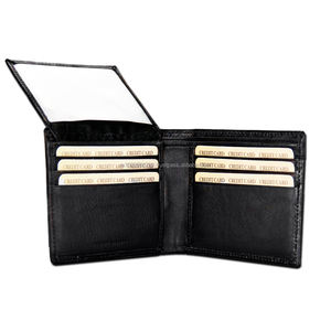 Portefeuille à deux volets pour hommes de luxe classique Fentes pour cartes RFID en cuir véritable Fermeture ouverte minimaliste Motif lisse Longueur courte Polyester - Product Image 4