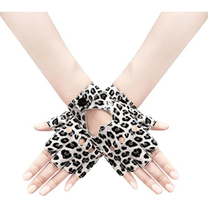 Wholesale Fashion <b>Women</b> PU Leather <b>Fingerless</b> <b>Gloves</b> Leopard Print Half Finger Driving <b>Gloves</b> Short Punk Rock Party <b>Gloves</b> - Product Image 1