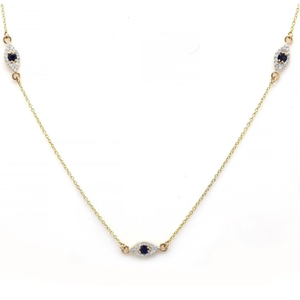 14K Blue Sapphire Evil Eye Rhodium Plated Chain Necklace - Product Image 2