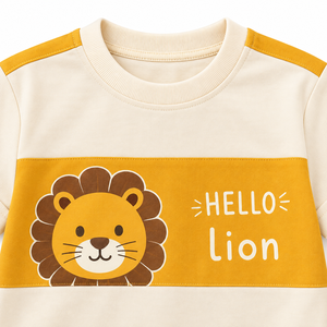 Ensemble de tenue d'été pour garçons en 2 pièces, imprimé lion de dessin animé, t-shirt à manches courtes, short assorti, style décontracté en coton, mode enfantine - Product Image 6