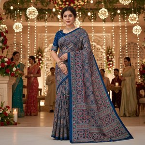 ผ้าแพรแพรผ้าแพรสีฟ้าสำหรับผู้หญิง | น้ำหนักเบาแห้งเร็วชาติพันธุ์พิมพ์ลายแบบลำลองและงานปาร์ตี้ดีไซน์คอลเลกชันงานแต่งงาน - Product Image 1