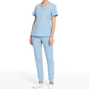 Tenue médicale élégante en coton extensible et tissé, blouses à col en V pour femmes, ensemble infirmière avec logo personnalisé - Product Image 6