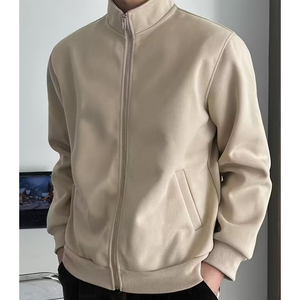 New Design Black Fleece <b>Jackets</b> with Stand Collar Zipper Closure Casual Knitted Polyester Solid Color Regular Fit Autumn Wear - Product Image 5