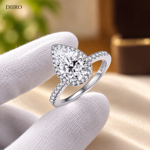 Anillo de Compromiso Halo Moissanite para Mujer, Anillo de Diamantes en Forma de Lágrima, Anillo Solitario Clásico de Plata de Ley 925 - Product Image 5
