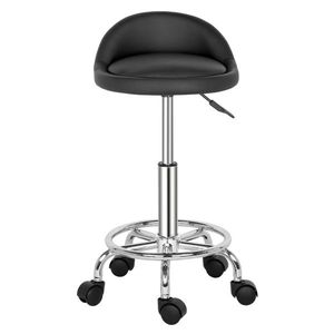 150kg Technician's Round Salon Stool with Small Backrest & Haha Feet Black Nylon Wheels Semi PU Leather-Haha Furniture - Product Image 2