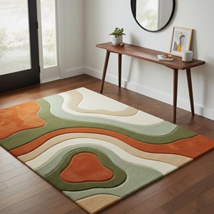 Alfombra Moderna con Diseño de Ondas Abstractas en Tonos Tierra, Alfombra Anudada a Mano para Sala de Estar, Dormitorio, Alfombra Decorativa Suave y Afelpada para el Hogar - Product Image 6
