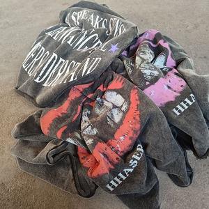 Sweat à capuche pour homme, coupe oversize et carrée, épaules tombantes, style vintage, déchiré, délavé à la pierre et à l'acide, ourlet court, avec logo personnalisé, vente en gros usine - Product Image 3