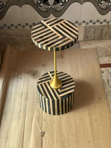 Mesa Auxiliar Redonda de Hueso Incrustado de Diseño Moderno de Alta Calidad, Taburete Lateral Tipo Tambor Hecho a Mano, Mesa de Centro Elegante de Hueso Incrustado - Product Image 5