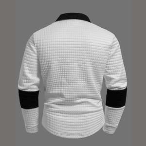 Men's Long Sleeve <b>Waffle</b> Knit Polo Shirt Color <b>Blocked</b> Casual Solid Design Button Front Regular Fit - Product Image 2